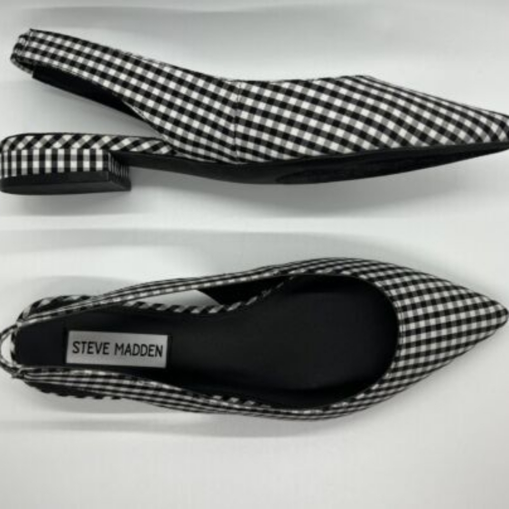 Steve Madden Black & White Gingham Pointed Slingback Flats - Picture 2 of 3